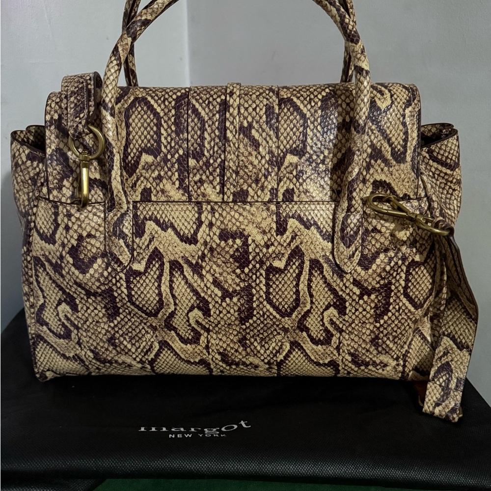 Margot Snake-embossed Victoria Stirrup  leather Satchel NWT - Picture 2 of 9